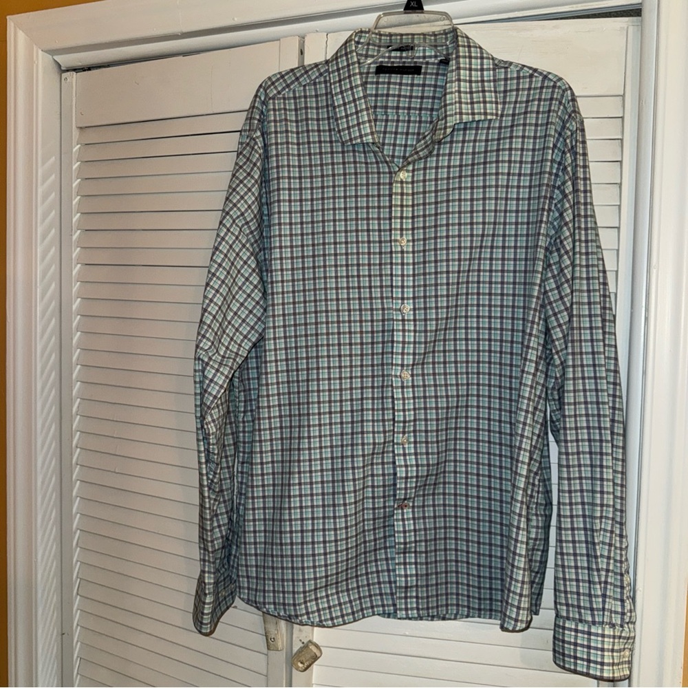Tommy Hilfiger Men's Blue and White Plaid Shirt